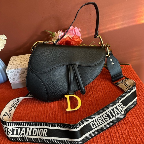 Fashion Black Saddle Bag with Gold Accents - Picture 1 of 11